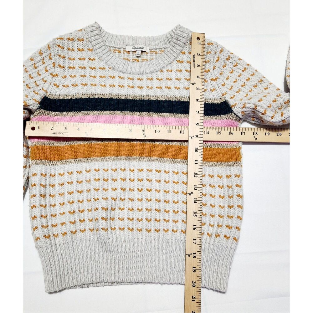 Madewell Striped Metallic Barfield Wool Blend Sweater Sz XS Heather Blizzard - Picture 3 of 6
